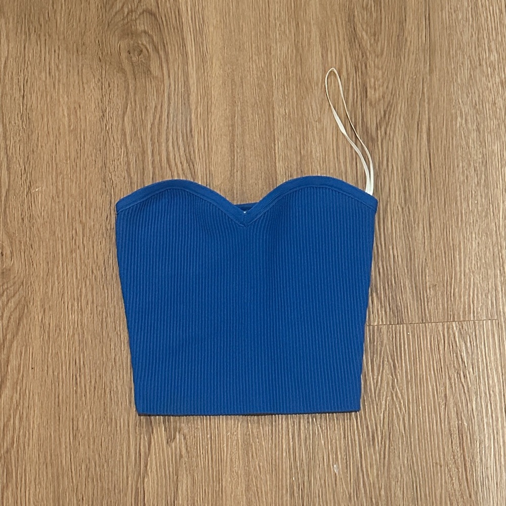 Babaton Blue Ribbed Crop Top